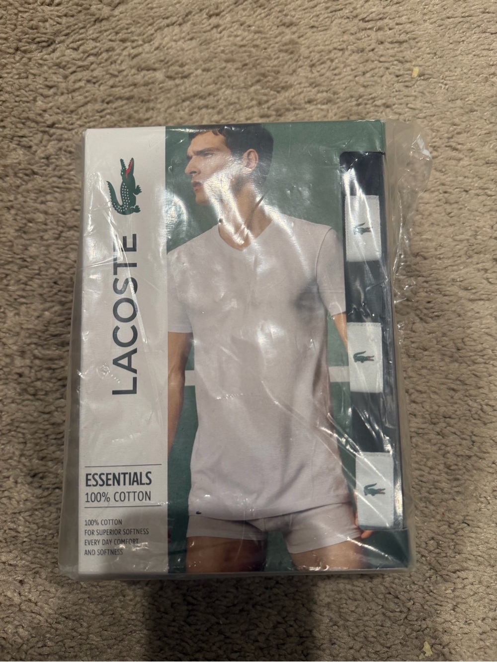 “New” Lacoste Black Cotton Essentials V neck Shirt sizeM